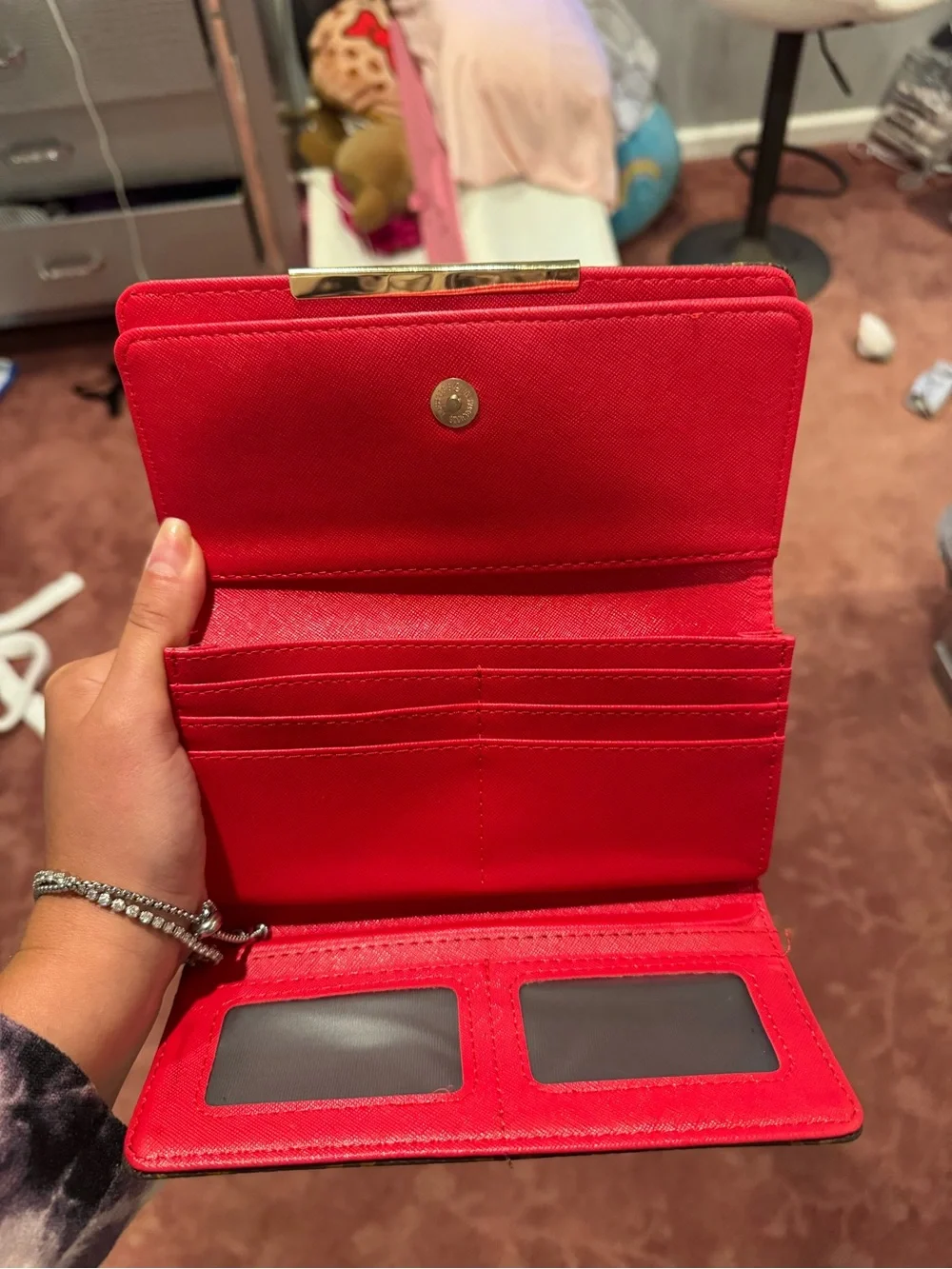 Louis Vuitton Monogram Continental Wallet in Brown with Red Trim